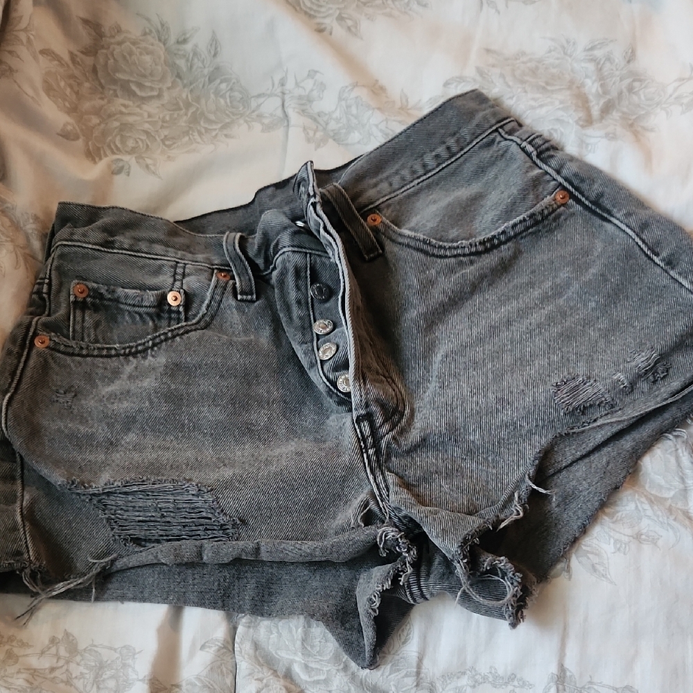 Levi's Gray Distressed Denim Shorts